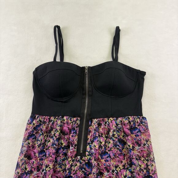 Material Girl Zip Corset Bustier Sleeveless High Low Dress Floral Chiffon XL - Picture 2 of 10